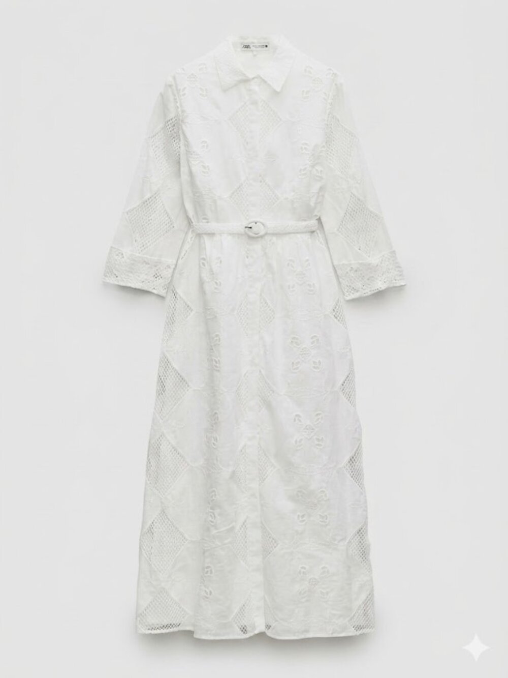 Zara White Eyelet Lace Belted Midi Shirt Dress M - Picture 4 of 14